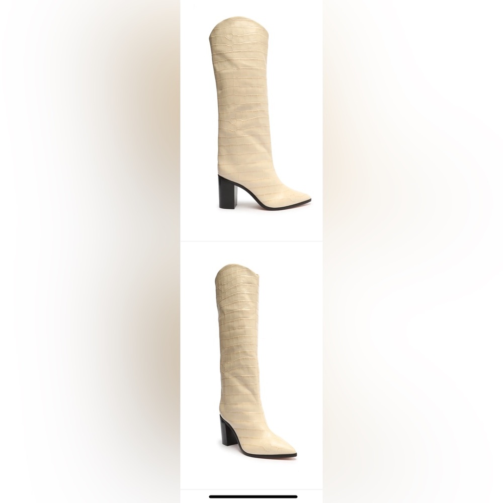 The Maryana Block Boot is a knee-high crafted from Crocodile-Embossed Leather